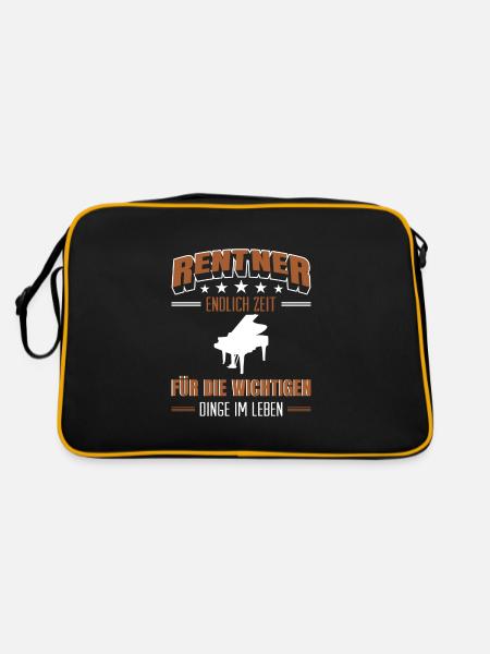 Rentner Rente Rentenbeginn Piano Pianist - Retro Tasche - Schwarz/Gold - Hinten
