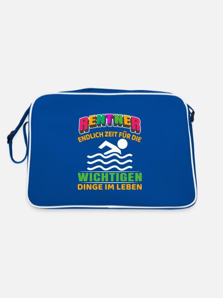 Rentner Rente Rentenbeginn Schwimmen Schwimmer - Retro Tasche - Blau/Weiß - Hinten