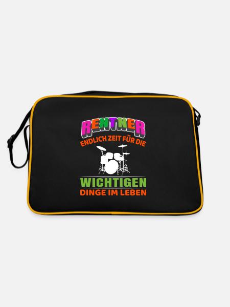 Rentner Rente Rentenbeginn Schlagzeug - Retro Tasche - Schwarz/Gold - Hinten