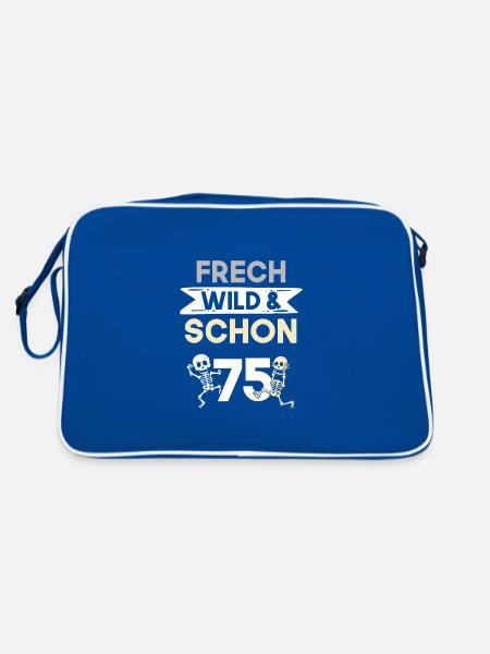 Geschenk 75 Jahre Geburtstag Skelett - Retro Tasche - Blau/Weiß - Hinten