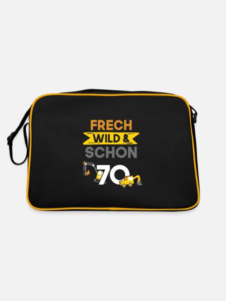 Geschenk 70 Jahre Geburtstag Bagger - Retro Tasche - Schwarz/Gold - Hinten