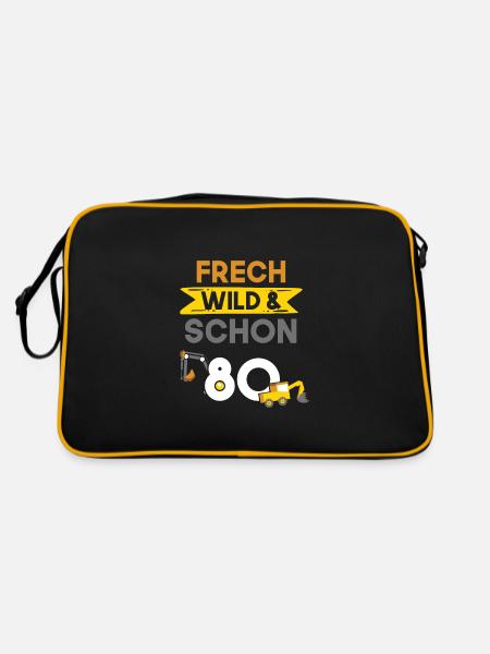Geschenk 80 Jahre Geburtstag Bagger - Retro Tasche - Schwarz/Gold - Hinten