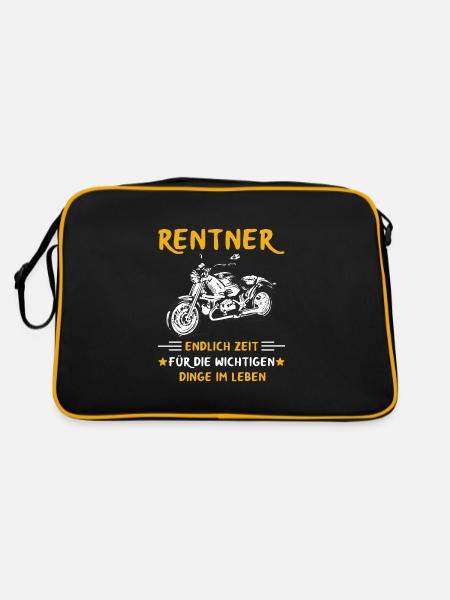 Rentner Rente Rentenbeginn Motorrad fahren - Retro Tasche - Schwarz/Gold - Hinten