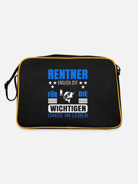 Rentner Rente Rentenbeginn Angeln Angler - Retro Tasche - Schwarz/Gold - Hinten