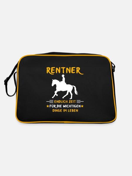 Rentner Rente Rentenbeginn Reiten Pferd Reiter - Retro Tasche - Schwarz/Gold - Hinten