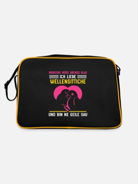 Morgens Müde Abends Blau ich liebe Wellensittiche - Retro Tasche - Schwarz/Gold - Hinten