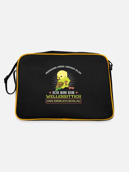 Morgens Müde Abends Blau ich bin ein Wellensittich - Retro Tasche - Schwarz/Gold - Hinten