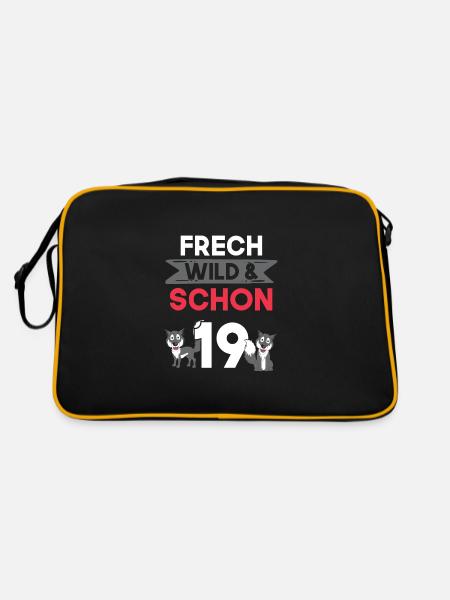 19 Jahre Geburtstag Wolf - Retro Tasche - Schwarz/Gold - Hinten