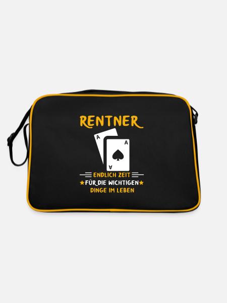 Rentner Rente Rentenbeginn Skat Doppelkopf Karten - Retro Tasche - Schwarz/Gold - Hinten