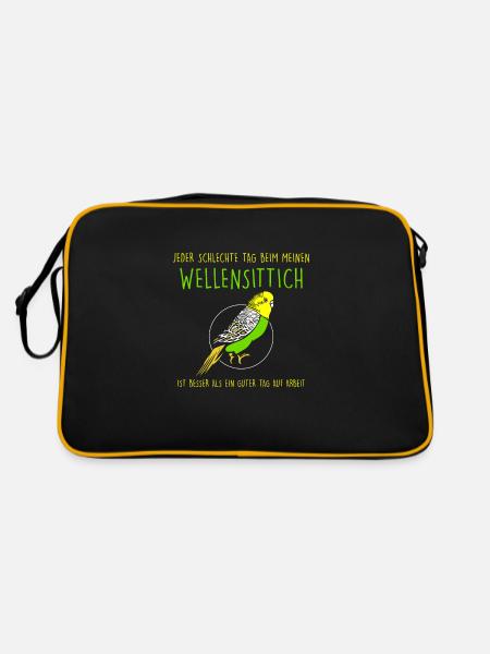 Jeder schlechte Tag beim meinen Wellensittich - Retro Tasche - Schwarz/Gold - Hinten