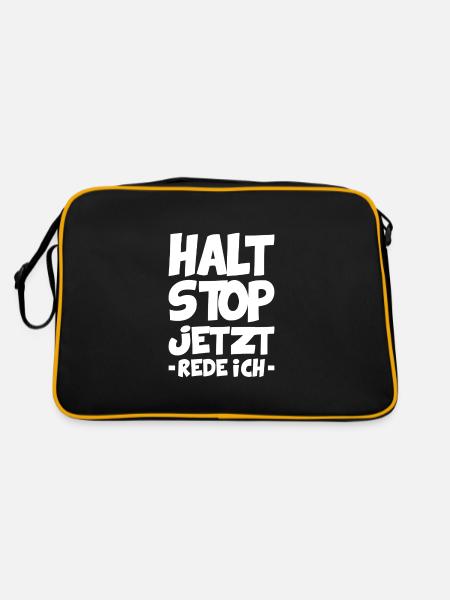 Halt stop jetzt rede ich - Retro Tasche - Schwarz/Gold - Hinten