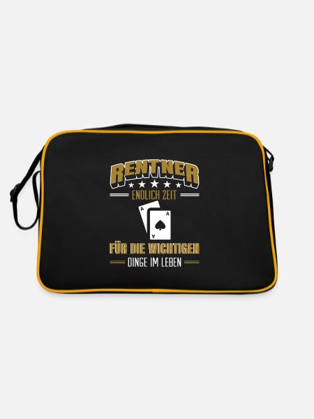 Rentner Rente Rentenbeginn Skat Doppelkopf Karten - Retro Tasche - Schwarz/Gold - Hinten