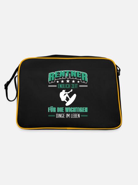 Rentner Rente Rentenbeginn Surfen Surfer - Retro Tasche - Schwarz/Gold - Hinten