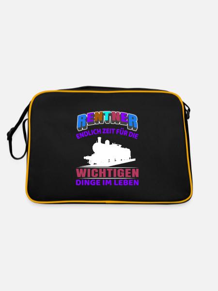 Rentner Rente Rentenbeginn Modeleisenbahn - Retro Tasche - Schwarz/Gold - Hinten