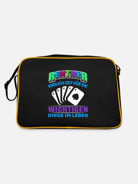 Rentner Rente Rentenbeginn Pokern Karten spielen - Retro Tasche - Schwarz/Gold - Hinten