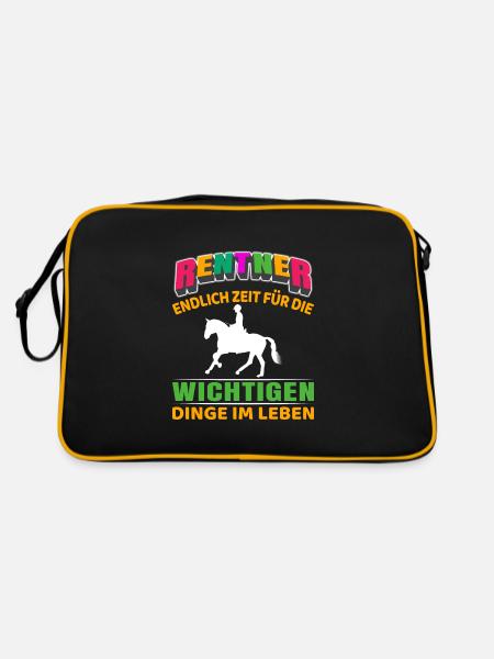 Rentner Rente Rentenbeginn Reiten Pferd Reiter - Retro Tasche - Schwarz/Gold - Hinten