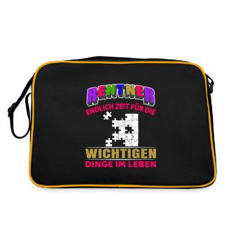 Rentner Rente Rentenbeginn Puzzeln - Retro Tasche - Schwarz/Gold - Hinten