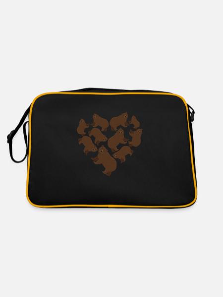 Herz Braunbär - Retro Tasche - Schwarz/Gold