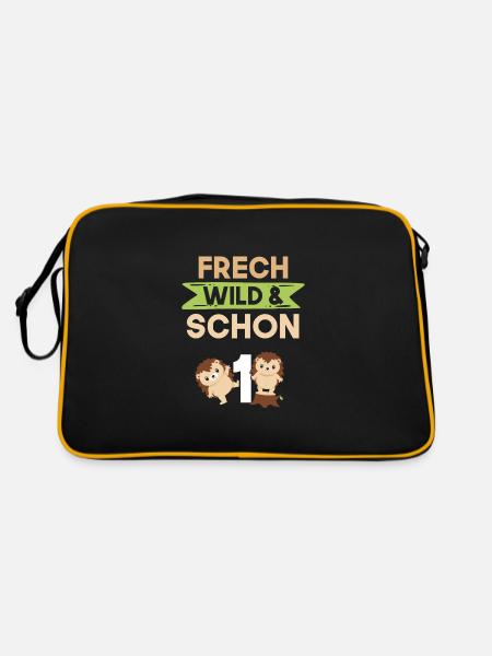 Geschenk 1 Jahr Geburtstag Igel - Retro Tasche - Schwarz/Gold - Hinten