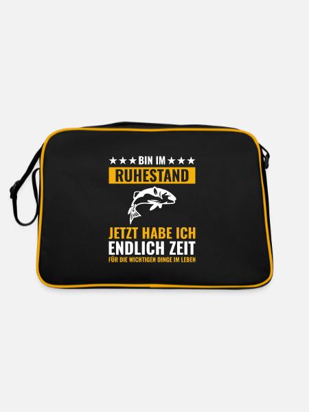 Rentner Rente Rentenbeginn Angler Angeln - Retro Tasche - Schwarz/Gold - Hinten