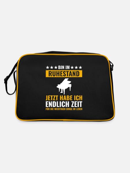 Rentner Rente Rentenbeginn Piano Pianist - Retro Tasche - Schwarz/Gold - Hinten