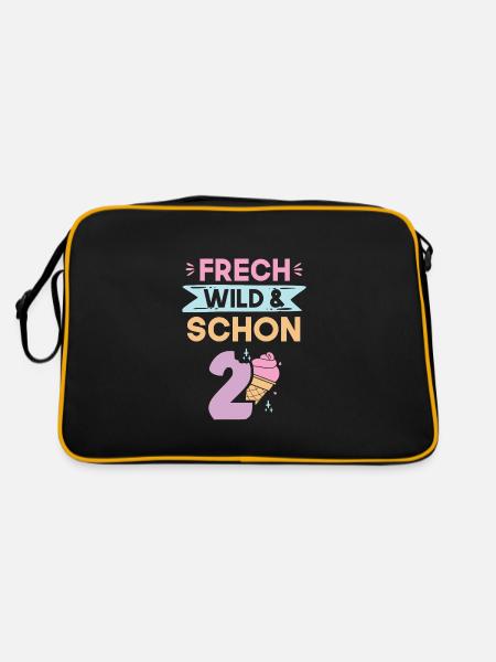 2 Jahre Geburtstag Junge Mädchen Eis essen - Retro Tasche - Schwarz/Gold - Hinten