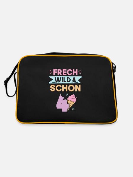 4 Jahre Geburtstag Junge Mädchen Eis essen - Retro Tasche - Schwarz/Gold - Hinten