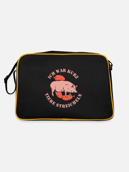 Ich war kurz tiere streicheln Metzger Fleischer - Retro Tasche - Schwarz/Gold - Hinten