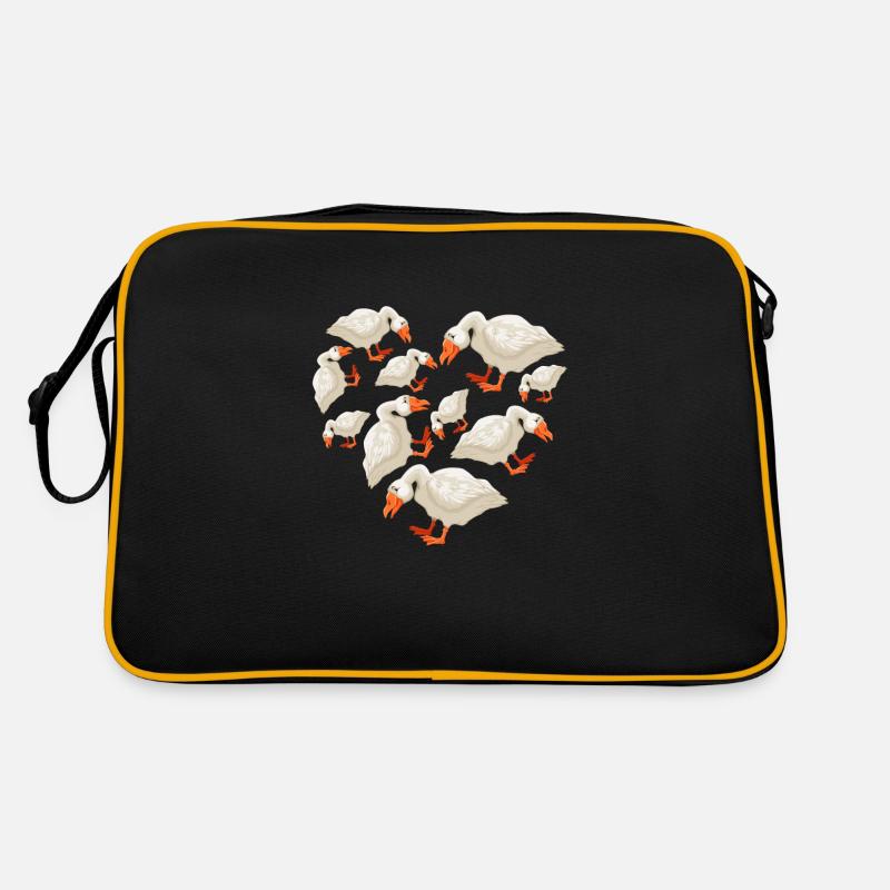 Herz Gänse Gans - Retro Tasche - Schwarz/Gold