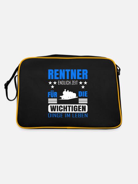 Rentner Rente Rentenbeginn Modeleisenbahn - Retro Tasche - Schwarz/Gold - Hinten