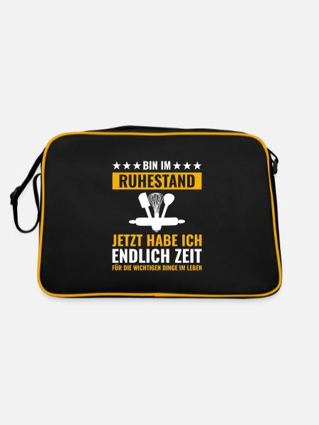 Rentner Rente Rentenbeginn Backen Bäcker - Retro Tasche - Schwarz/Gold - Hinten