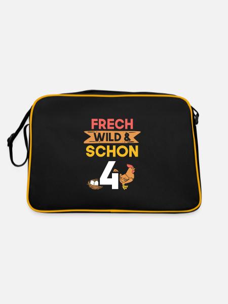 4 Jahre Geburtstag Junge Mädchen Huhn Hühner - Retro Tasche - Schwarz/Gold - Hinten