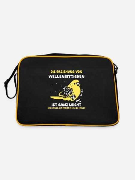 Die Erziehung von Wellensittichen - Retro Tasche - Schwarz/Gold - Hinten