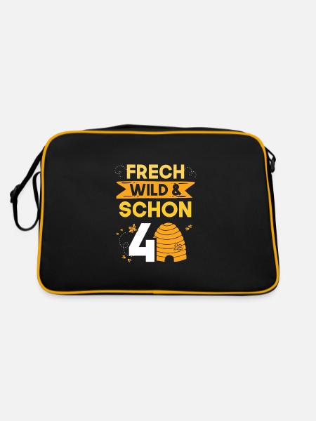 4 Jahre Geburtstag Junge Mädchen Imker Biene - Retro Tasche - Schwarz/Gold - Hinten