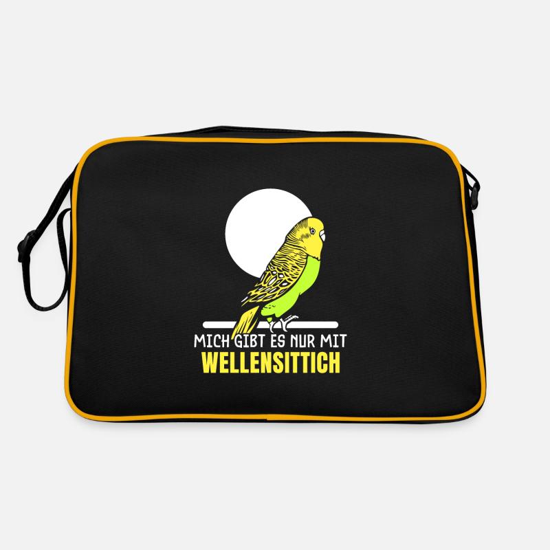 Mich gibt es nur mit Wellensittich - Retro Tasche - Schwarz/Gold