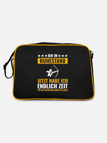Rentner Rente Rentenbeginn Bogenschießen - Retro Tasche - Schwarz/Gold - Hinten