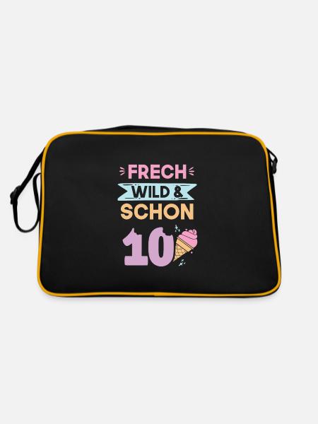 10 Jahre Geburtstag Junge Mädchen Eis essen - Retro Tasche - Schwarz/Gold - Hinten
