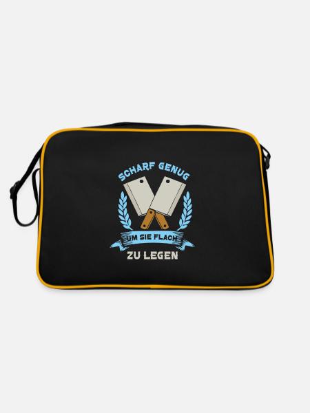 Scharf genug um sie flach zu legen Metzger - Retro Tasche - Schwarz/Gold - Hinten