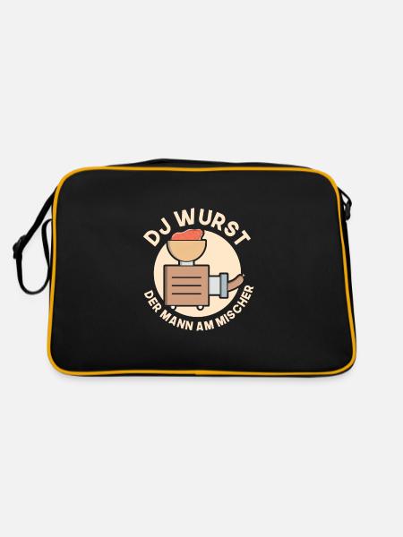 Dj wurst der mann am mischer Metzger - Retro Tasche - Schwarz/Gold - Hinten
