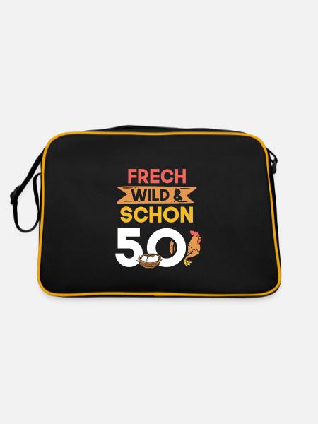 Geschenk 50 Jahre Geburtstag Huhn Hühner - Retro Tasche - Schwarz/Gold - Hinten