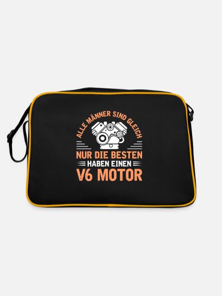 6 Zylinder Tuner Tuning V6 - Retro Tasche - Schwarz/Gold - Hinten