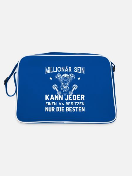 6 Zylinder Tuner Tuning V6 - Retro Tasche - Blau/Weiß - Hinten