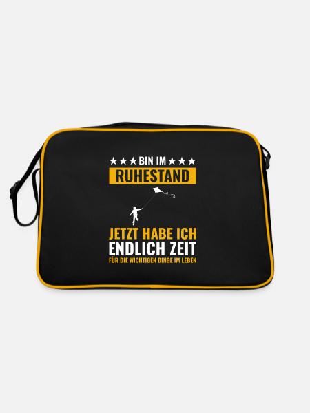 Rentner Rente Rentenbeginn Drachen steigen - Retro Tasche - Schwarz/Gold - Hinten