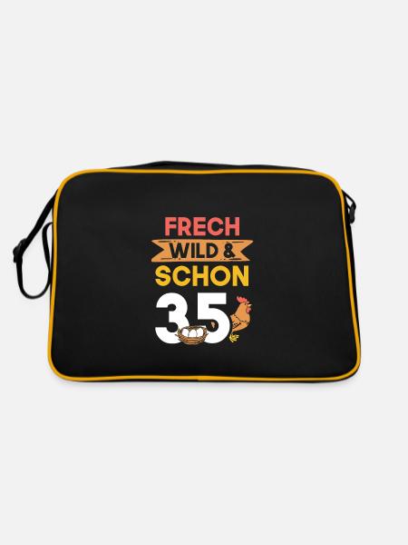 Geschenk 35 Jahre Geburtstag Huhn Hühner - Retro Tasche - Schwarz/Gold - Hinten
