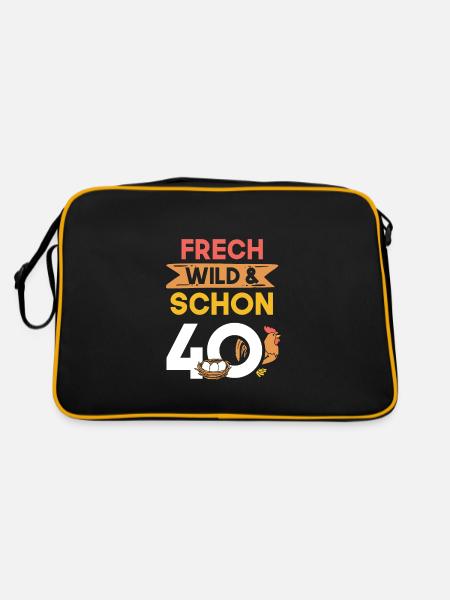 Geschenk 40 Jahre Geburtstag Huhn Hühner - Retro Tasche - Schwarz/Gold - Hinten