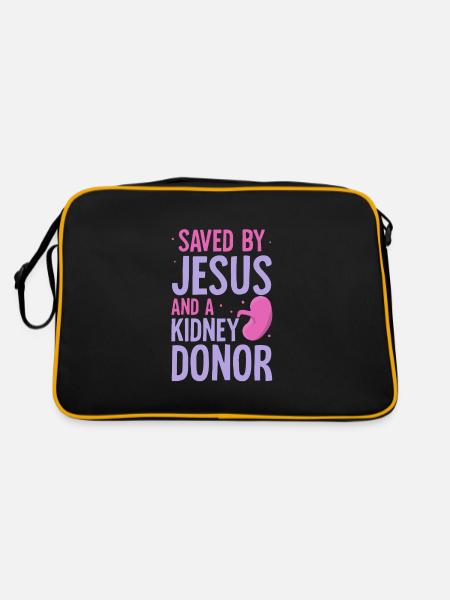 Saved by Jesus and a Kidney donor - Retro Tasche - Schwarz/Gold - Hinten