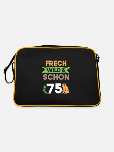 Geschenk 75 Jahre Geburtstag Affe - Retro Tasche - Schwarz/Gold - Hinten
