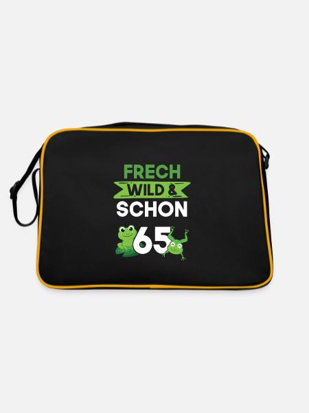 Geschenk 65 Jahre Geburtstag Frosch - Retro Tasche - Schwarz/Gold - Hinten