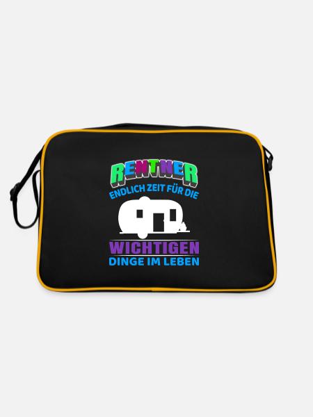 Rentner Rente Rentenbeginn Camping Camper - Retro Tasche - Schwarz/Gold - Hinten