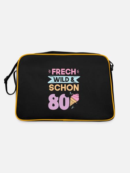 Geschenk 80 Jahre Geburtstag Eis essen - Retro Tasche - Schwarz/Gold - Hinten
